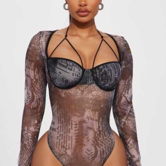 Fashion Nova Tops - Doing My Thing Mesh Bodysuit - Black/combo - S